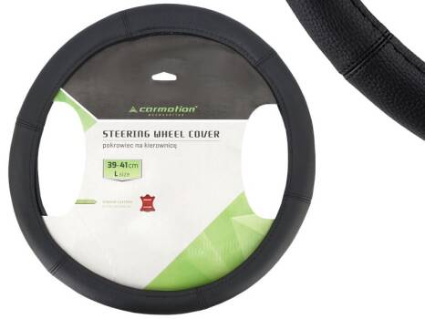 CARMOTION POKROWIEC NA KIEROWNICĘ SKÓRZANY CZARNY 39-41CM